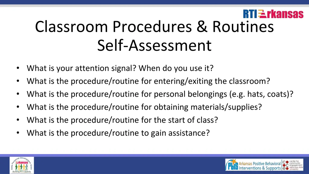 classroom procedures routines self assessment
