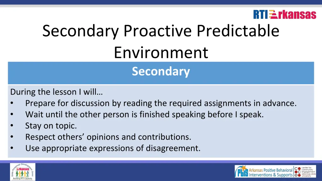 secondary proactive predictable environment