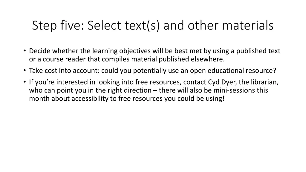 step five select text s and other materials