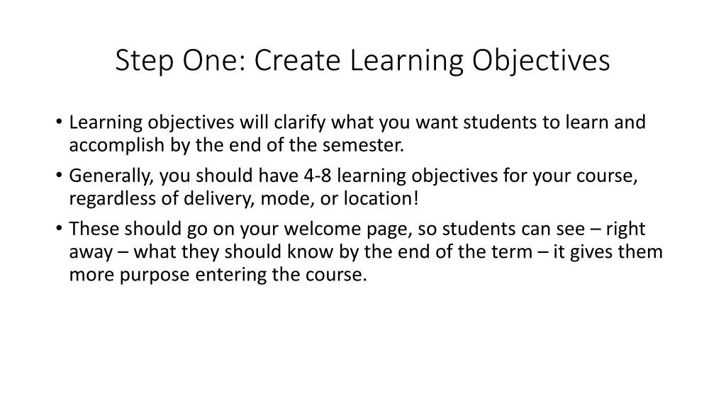step one create learning objectives