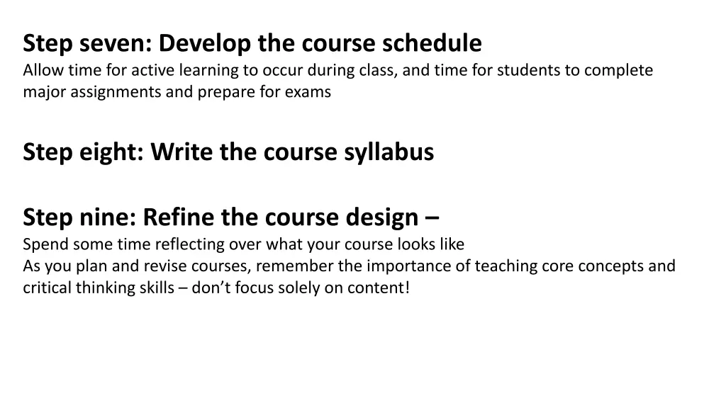 step seven develop the course schedule allow time