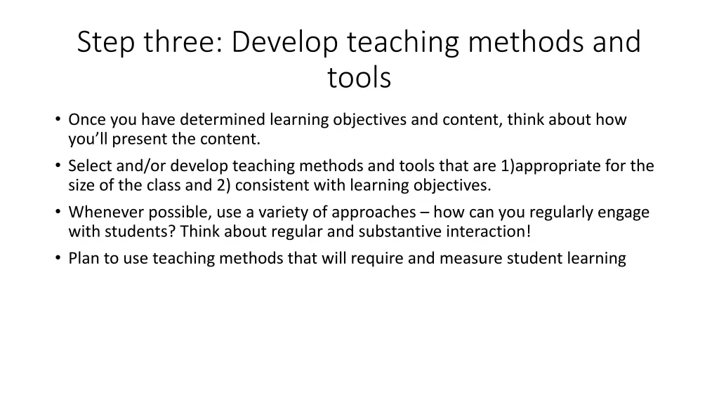 step three develop teaching methods and tools