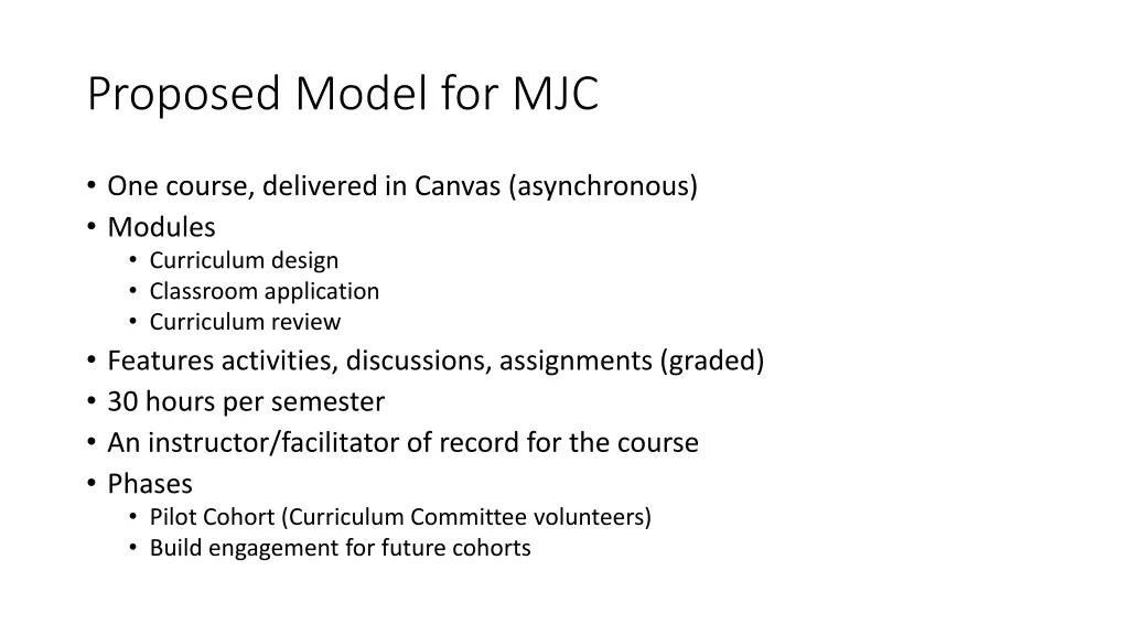proposed model for mjc