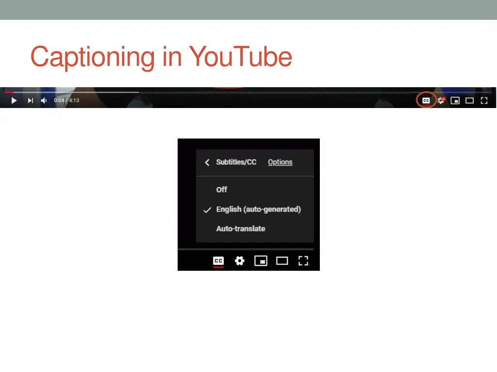 captioning in youtube