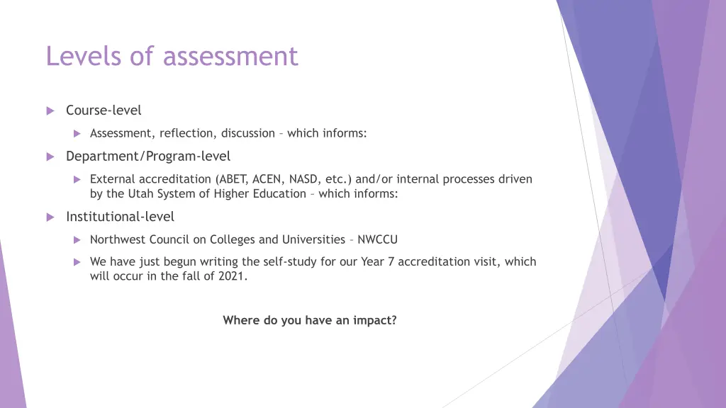 levels of assessment