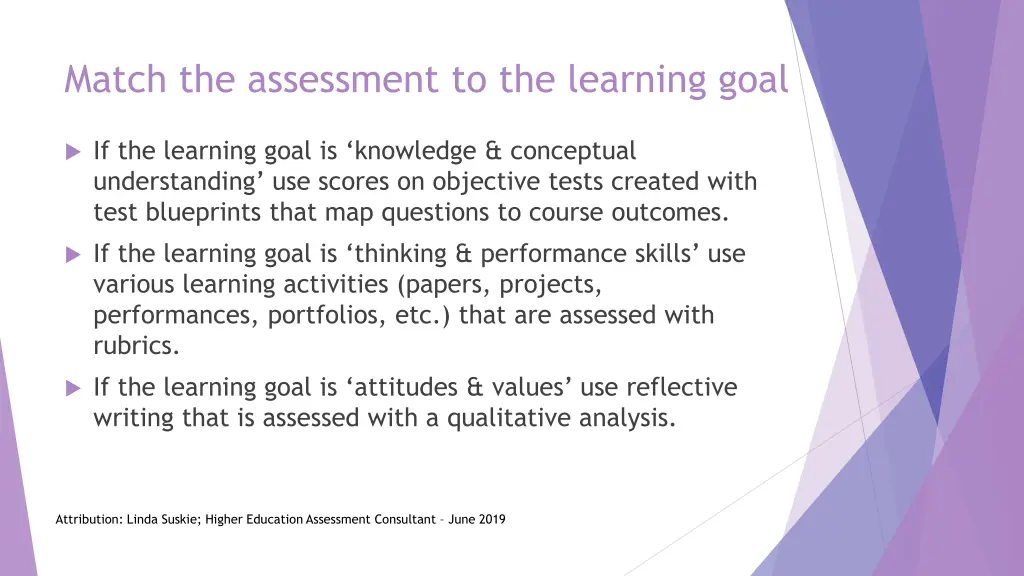 match the assessment to the learning goal