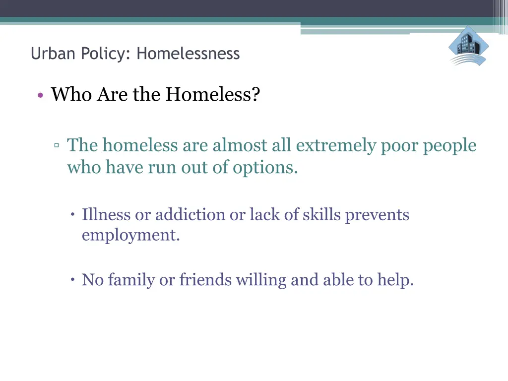 urban policy homelessness 10