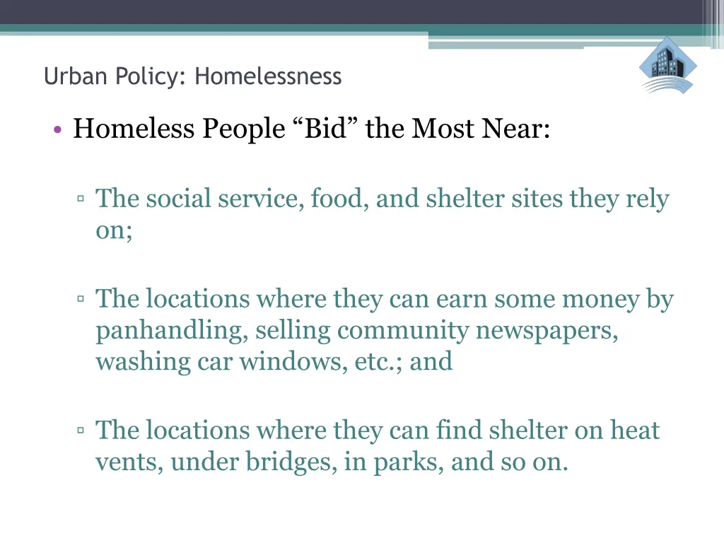 urban policy homelessness 13