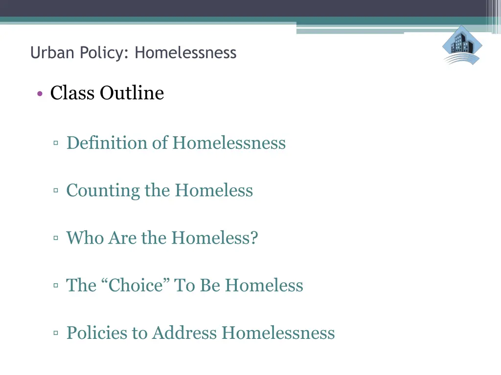urban policy homelessness