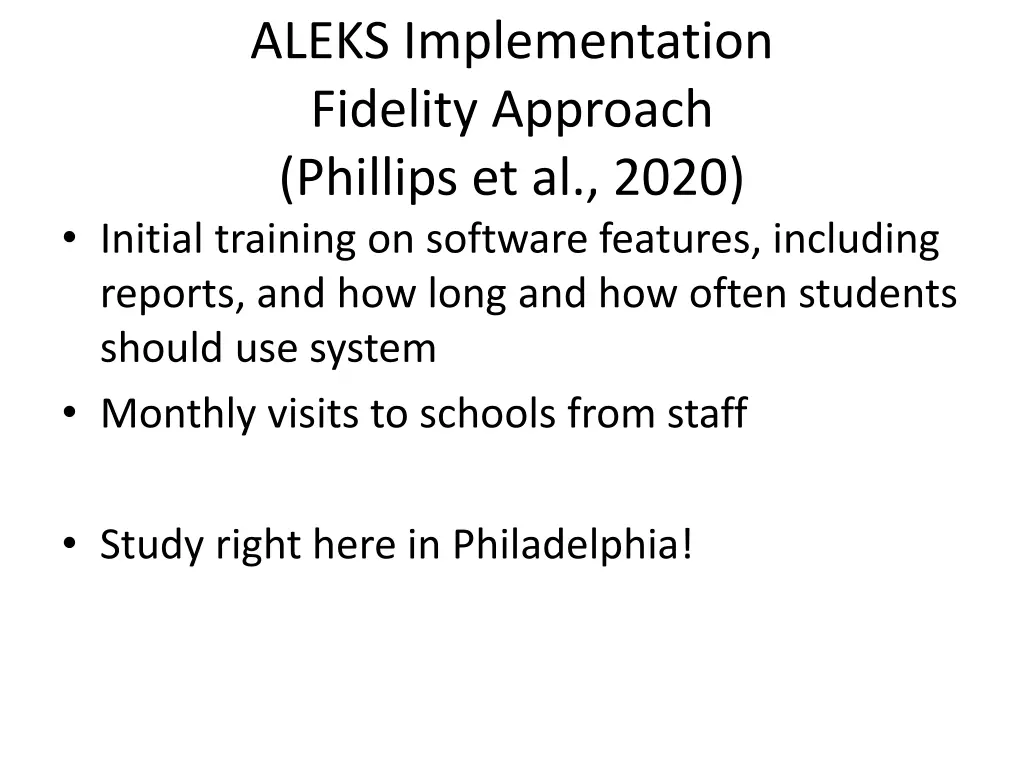 aleks implementation fidelity approach phillips