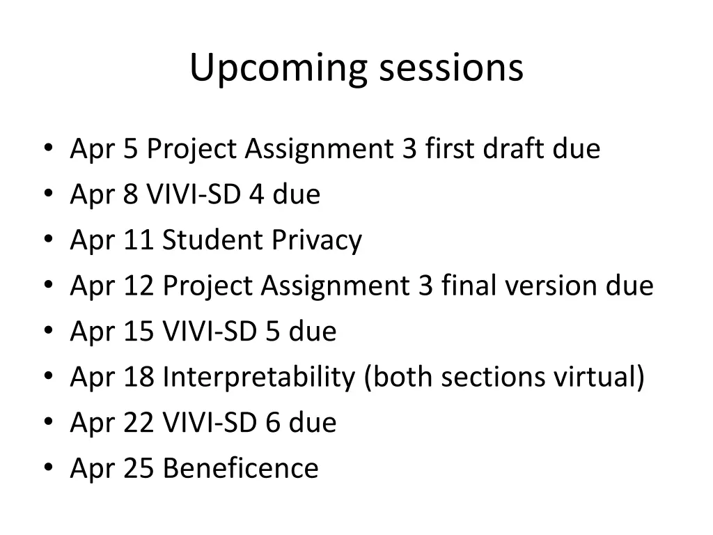 upcoming sessions