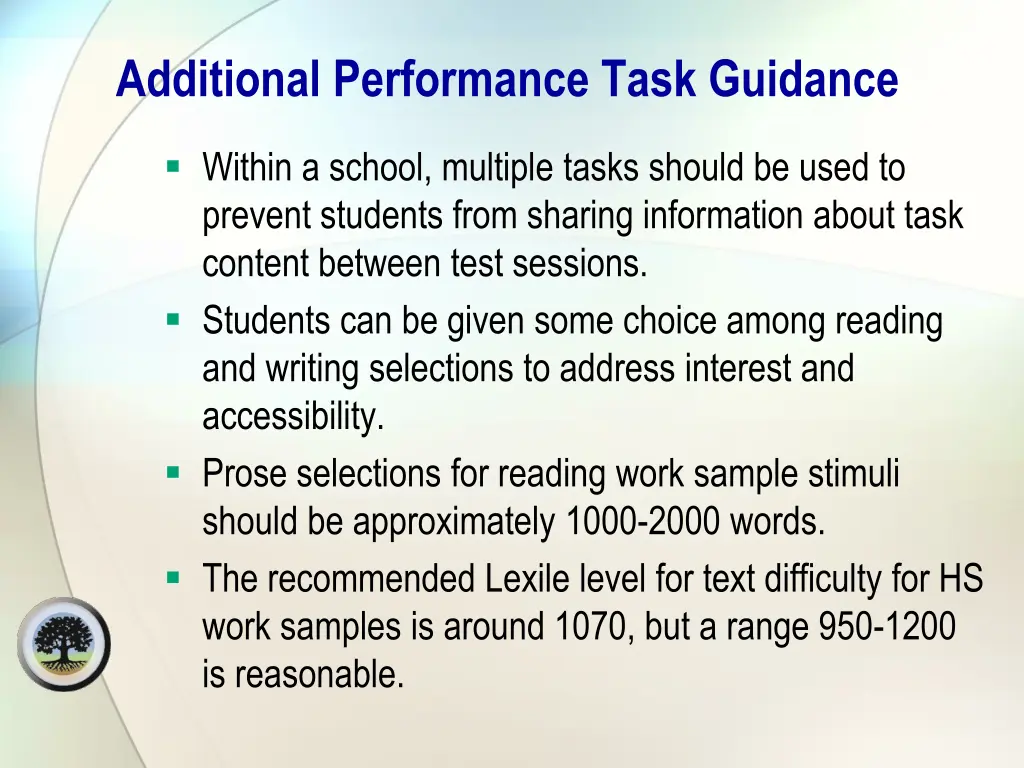 additional performance task guidance