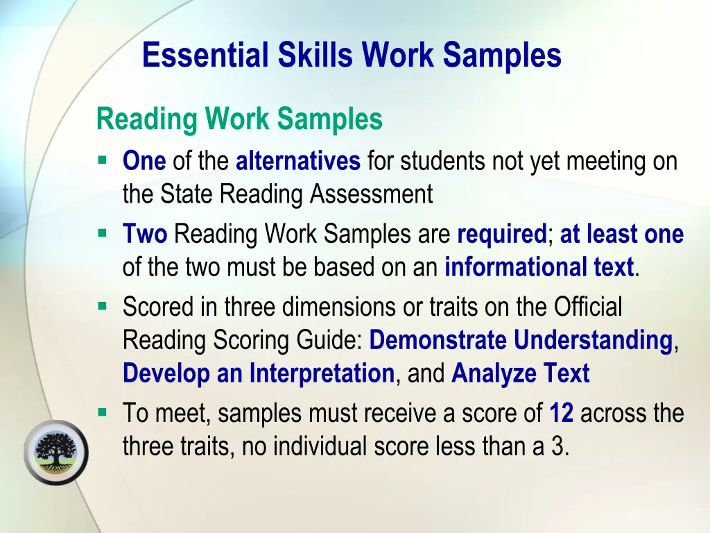 essential skills work samples