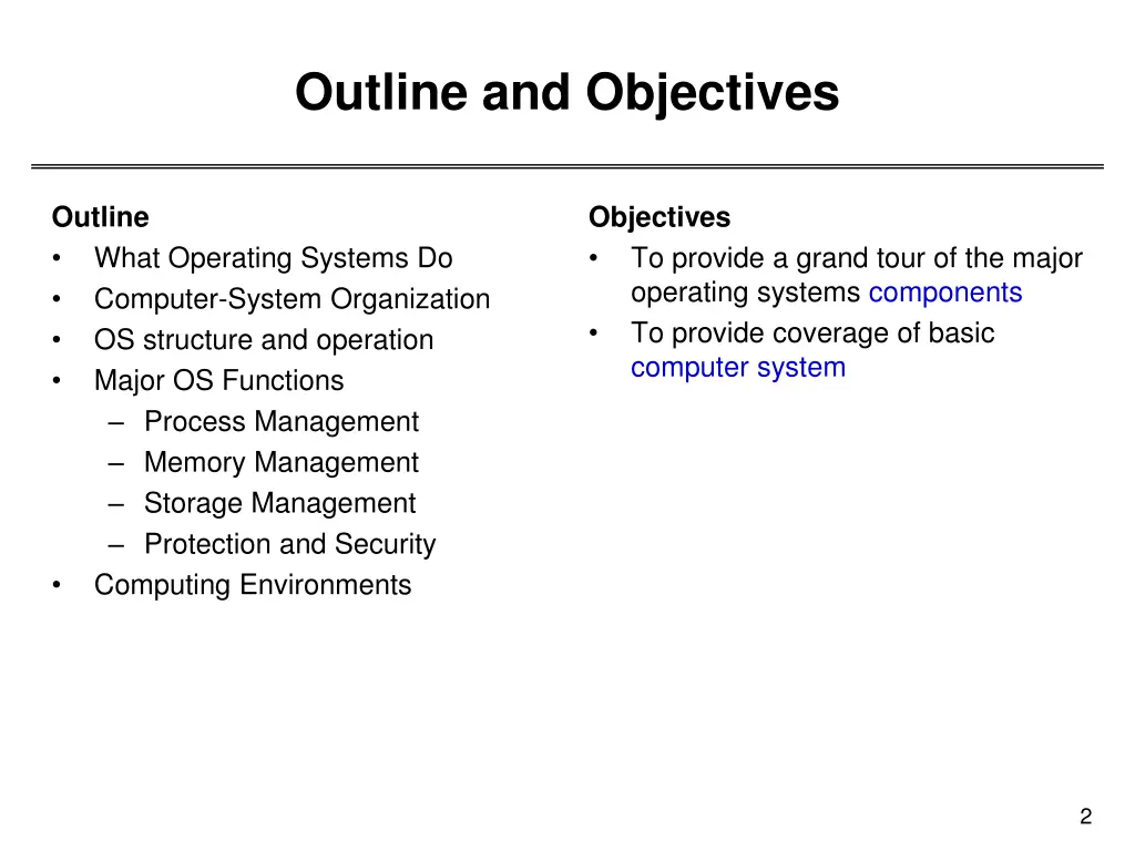 outline and objectives