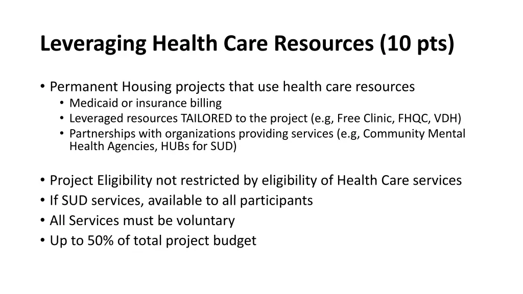leveraging health care resources 10 pts