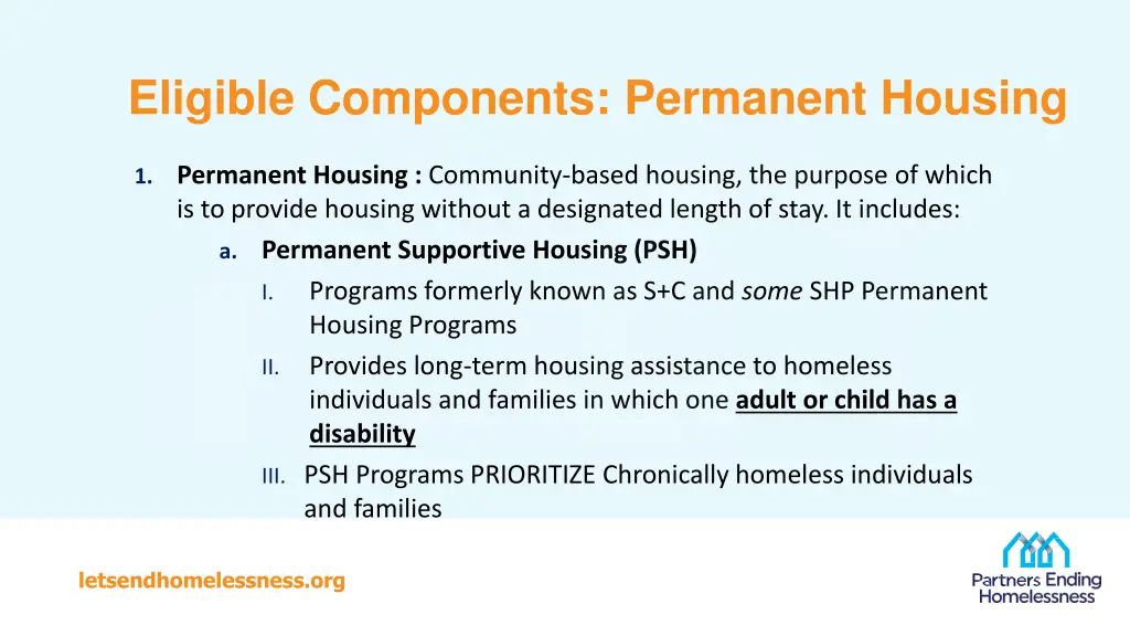 eligible components permanent housing