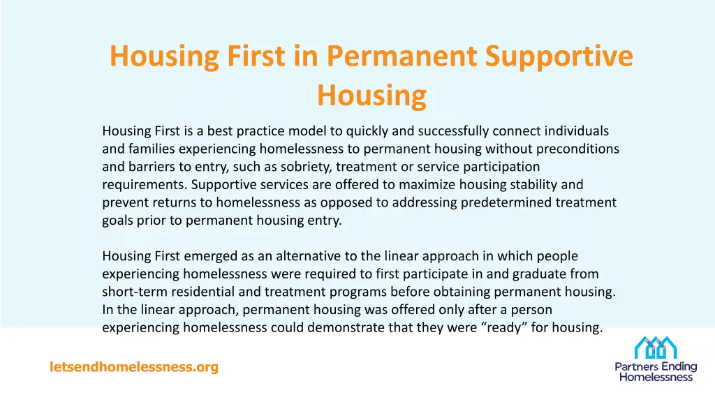 housing first in permanent supportive housing