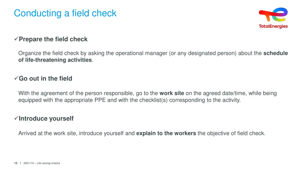 conducting a field check