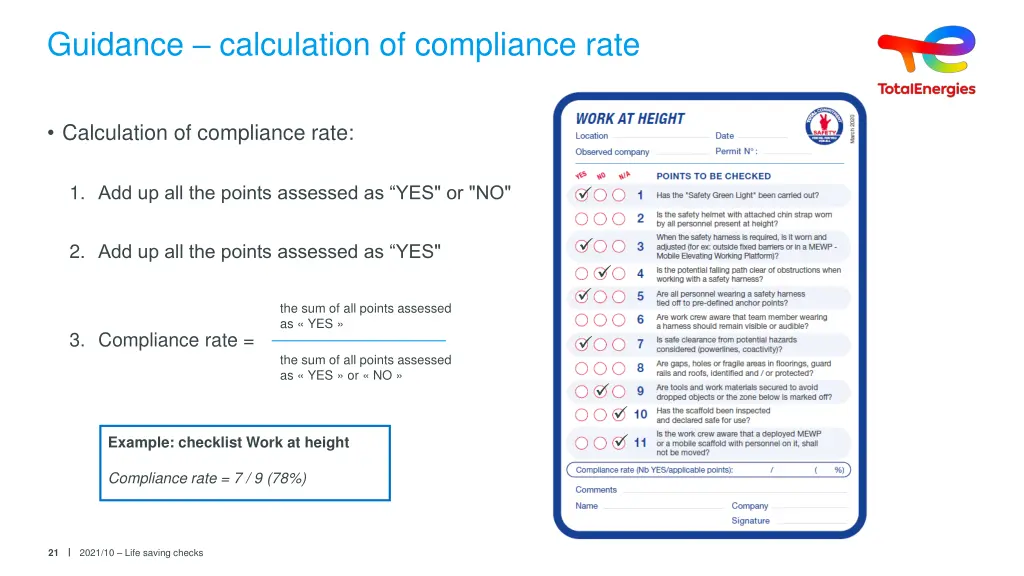 guidance calculation of compliance rate