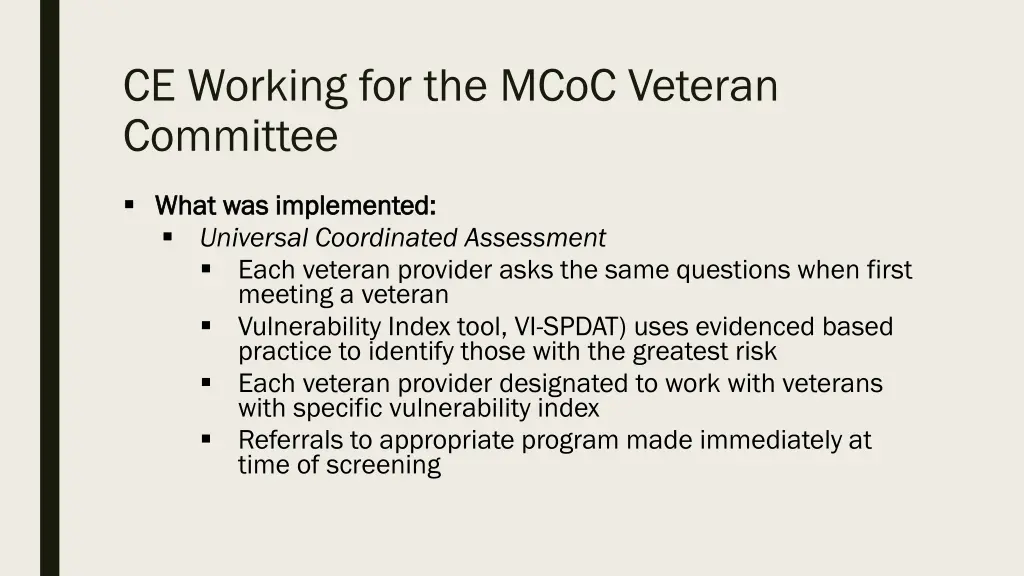 ce working for the mcoc veteran committee 2