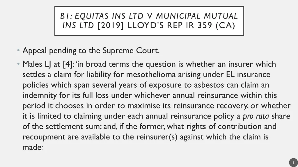 b1 equitas ins ltd v municipal mutual