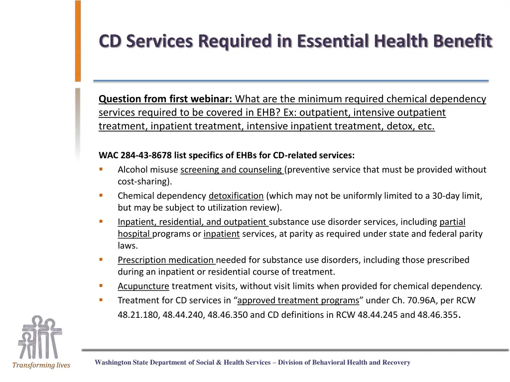 cd services required in essential health benefit