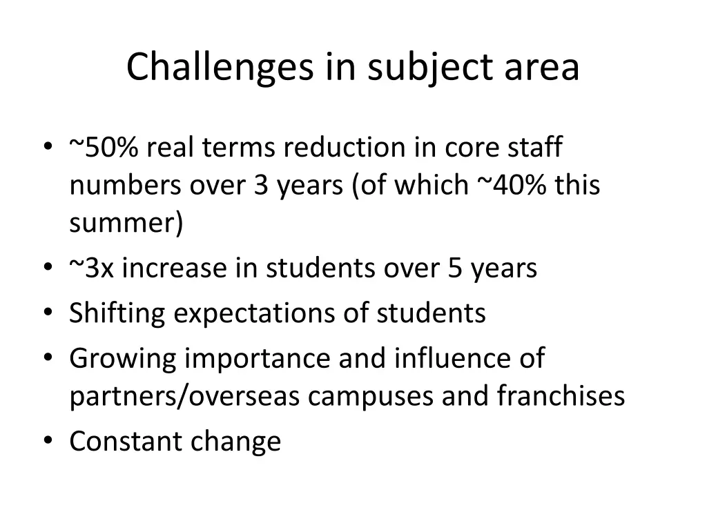 challenges in subject area