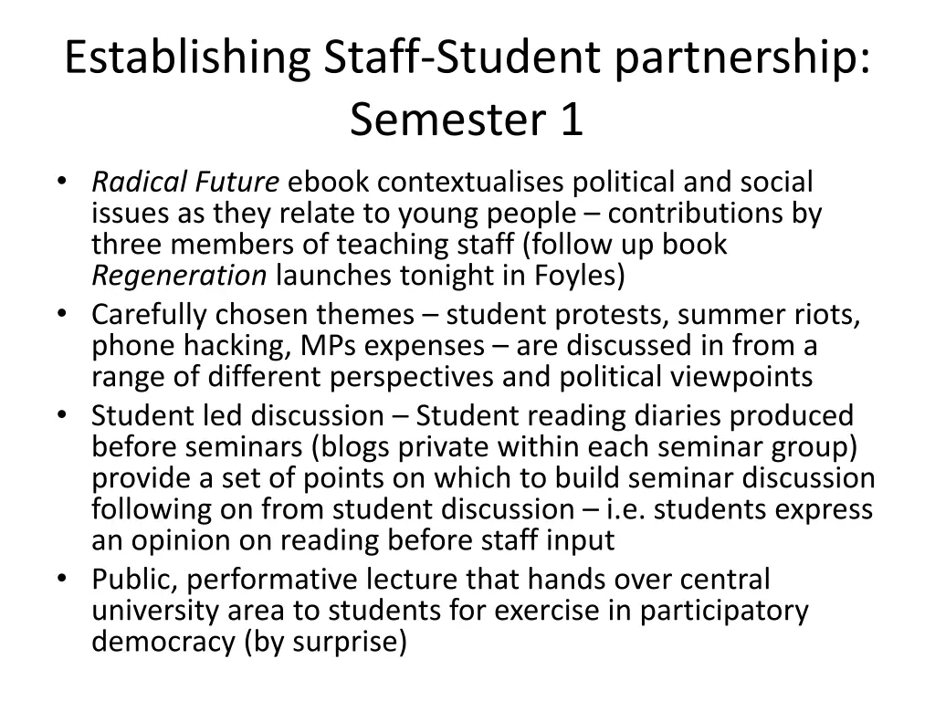 establishing staff student partnership semester