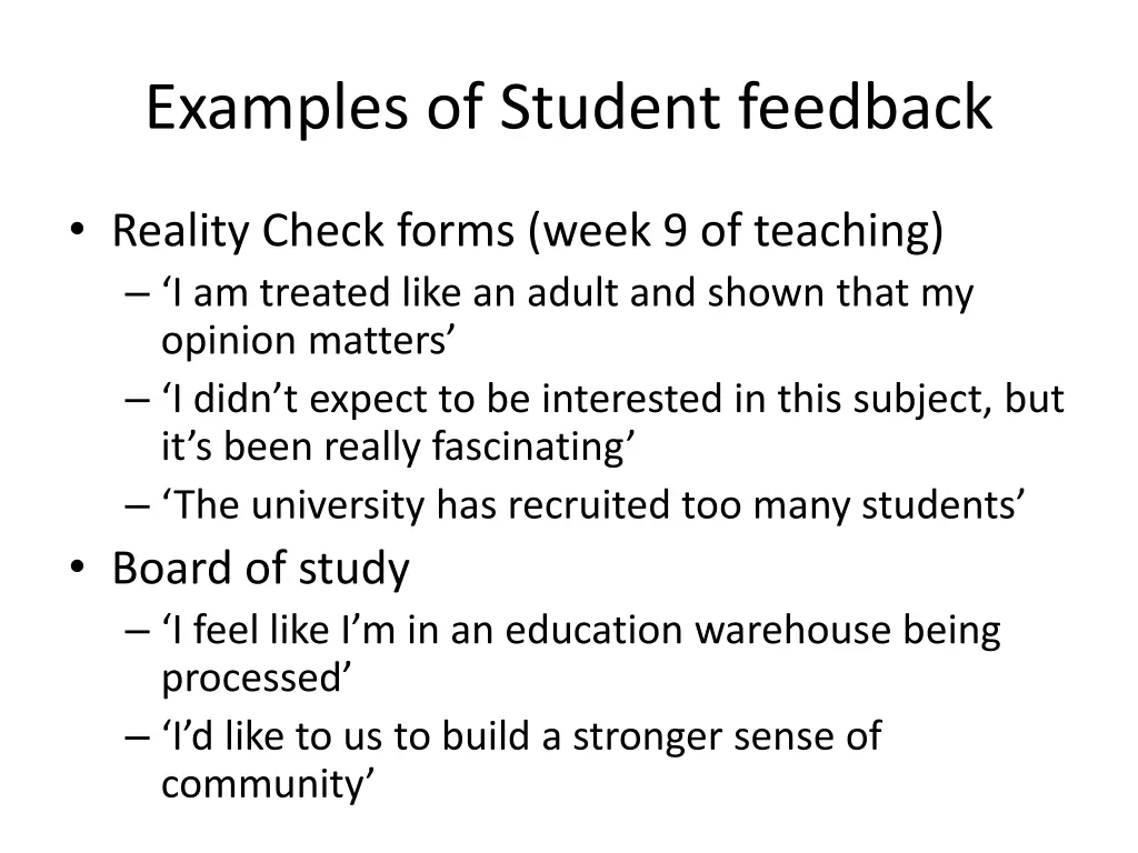 examples of student feedback
