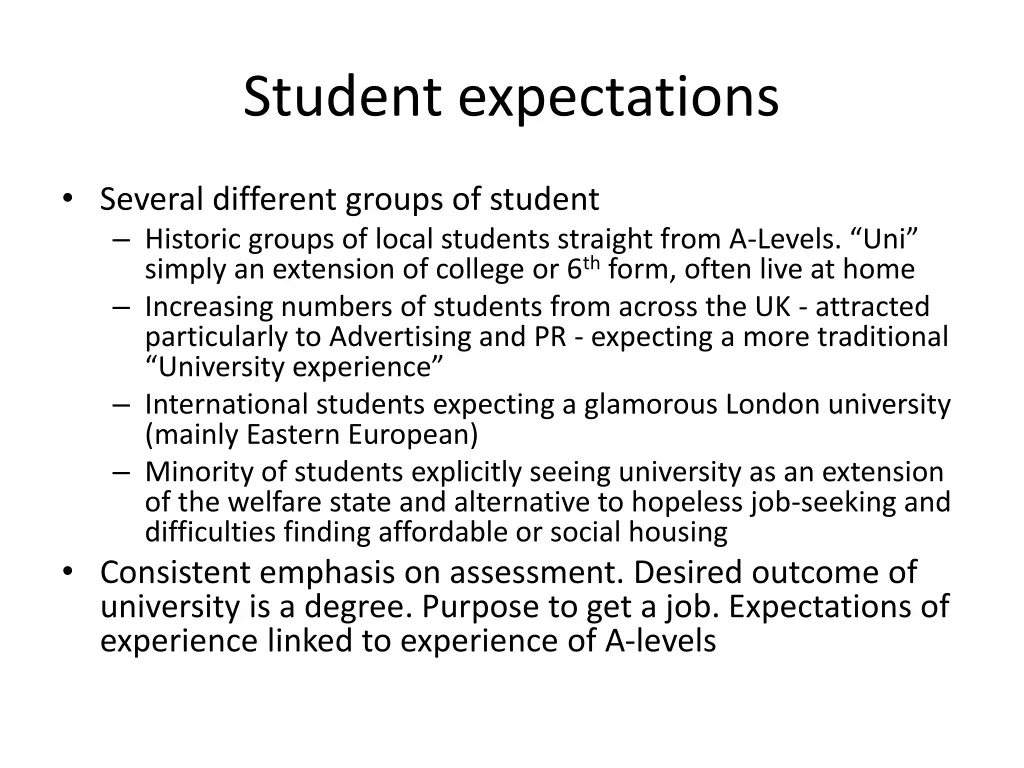 student expectations