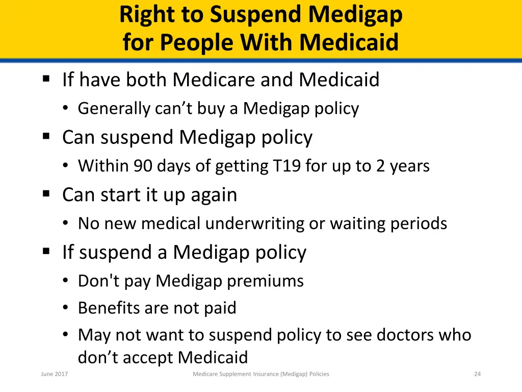 right to suspend medigap for people with medicaid