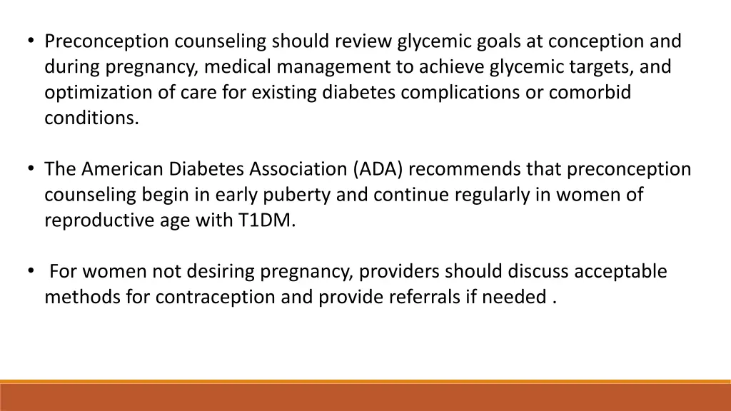 preconception counseling should review glycemic