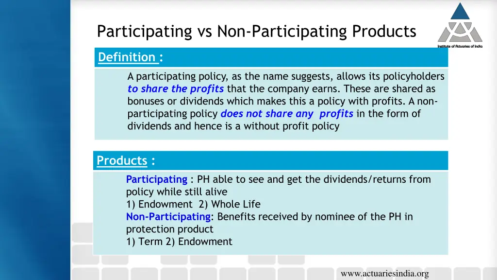 participating vs non participating products