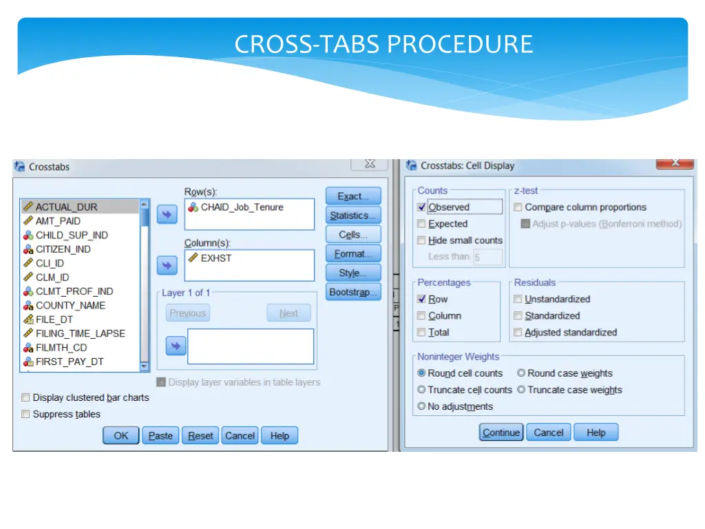 cross tabs procedure