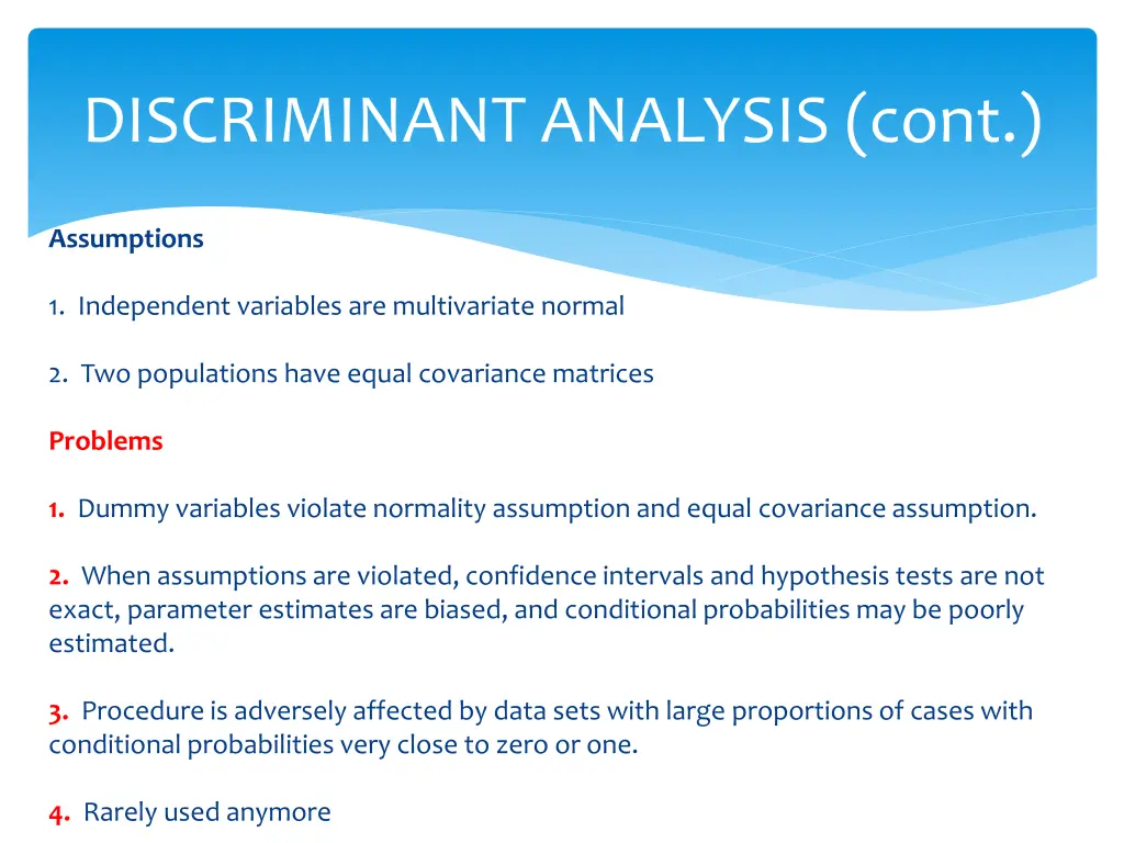 discriminant analysis cont