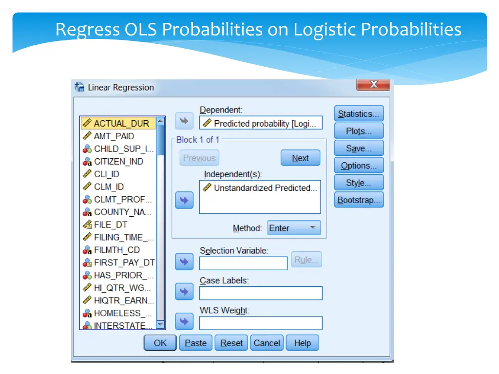 regress ols probabilities on logistic