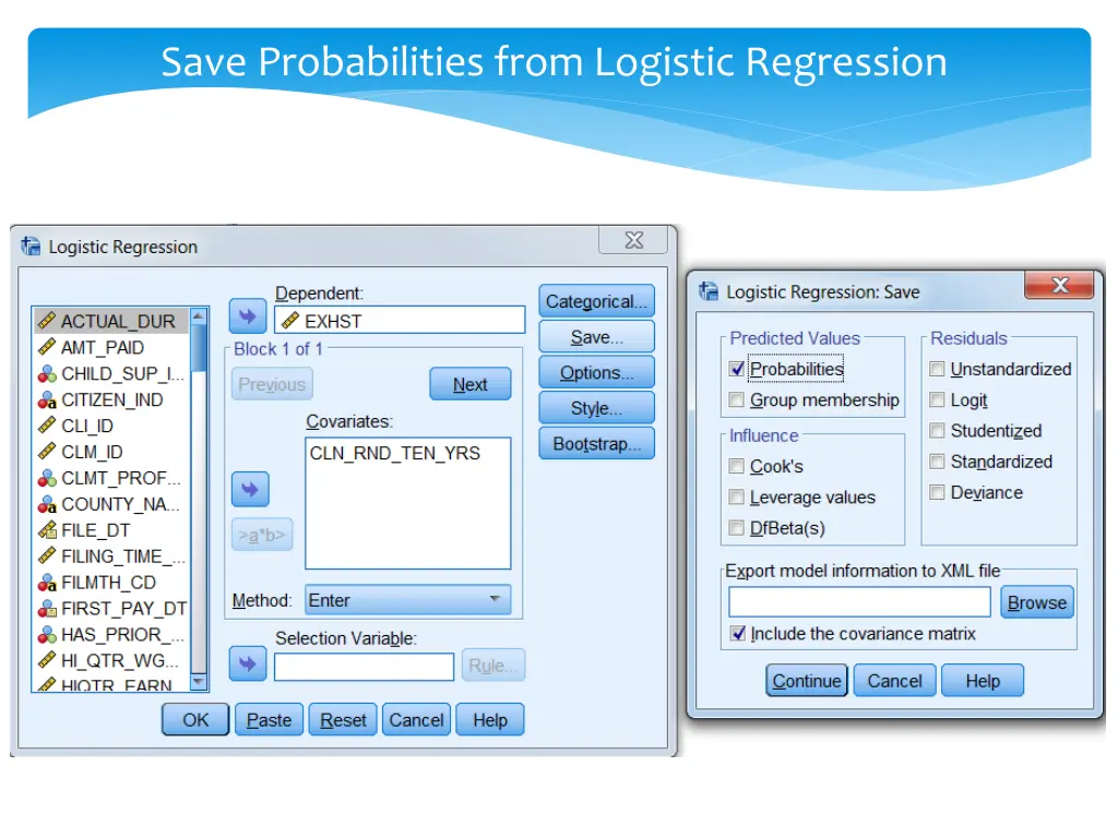 save probabilities from logistic regression
