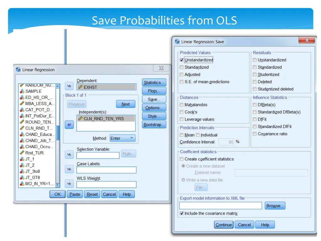 save probabilities from ols