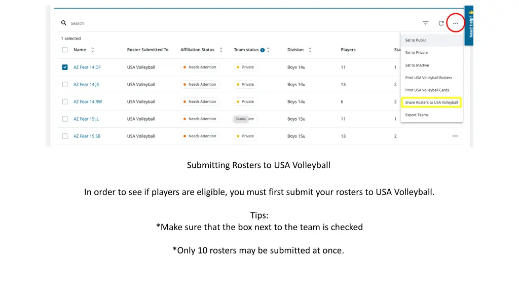 submitting rosters to usa volleyball