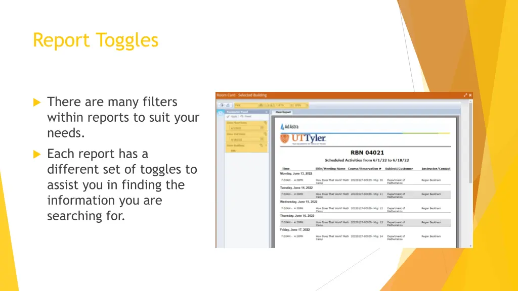 report toggles