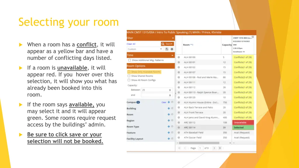 selecting your room