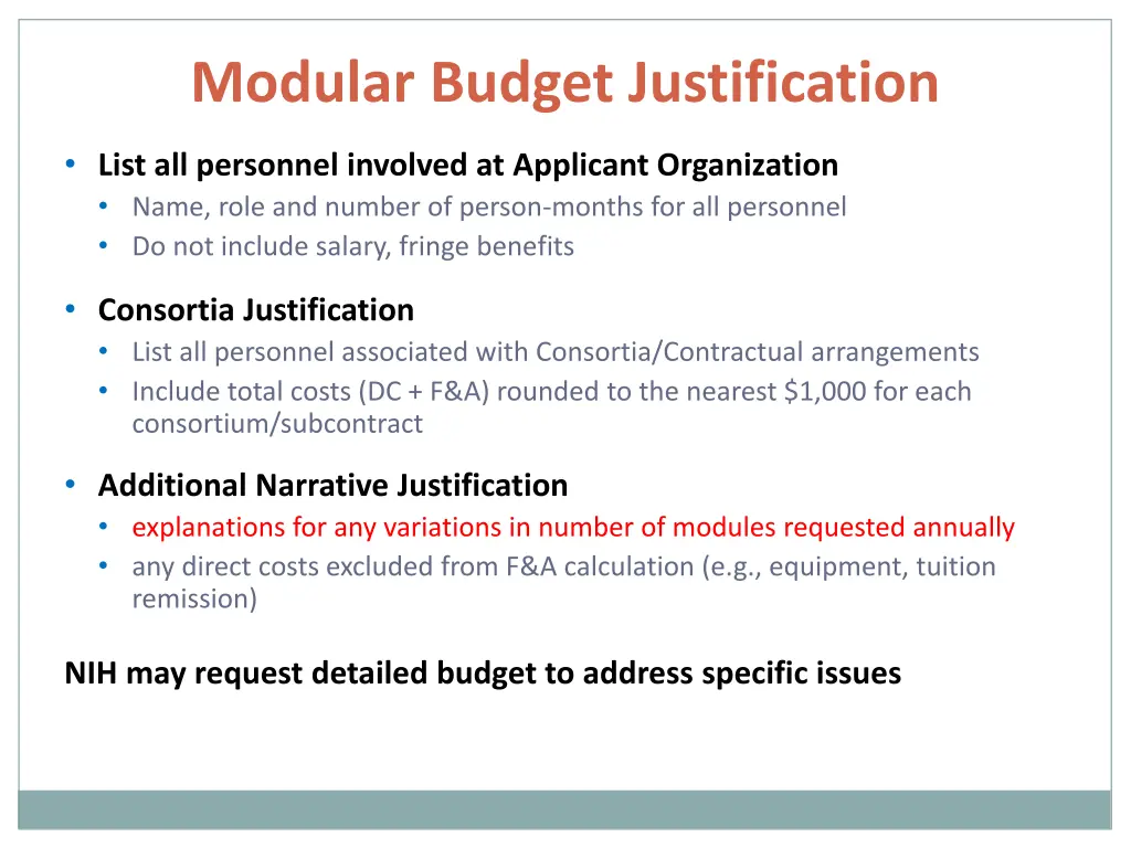 modular budget justification