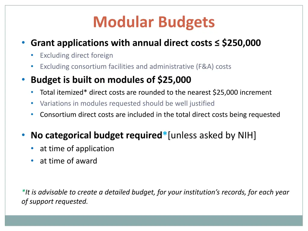modular budgets