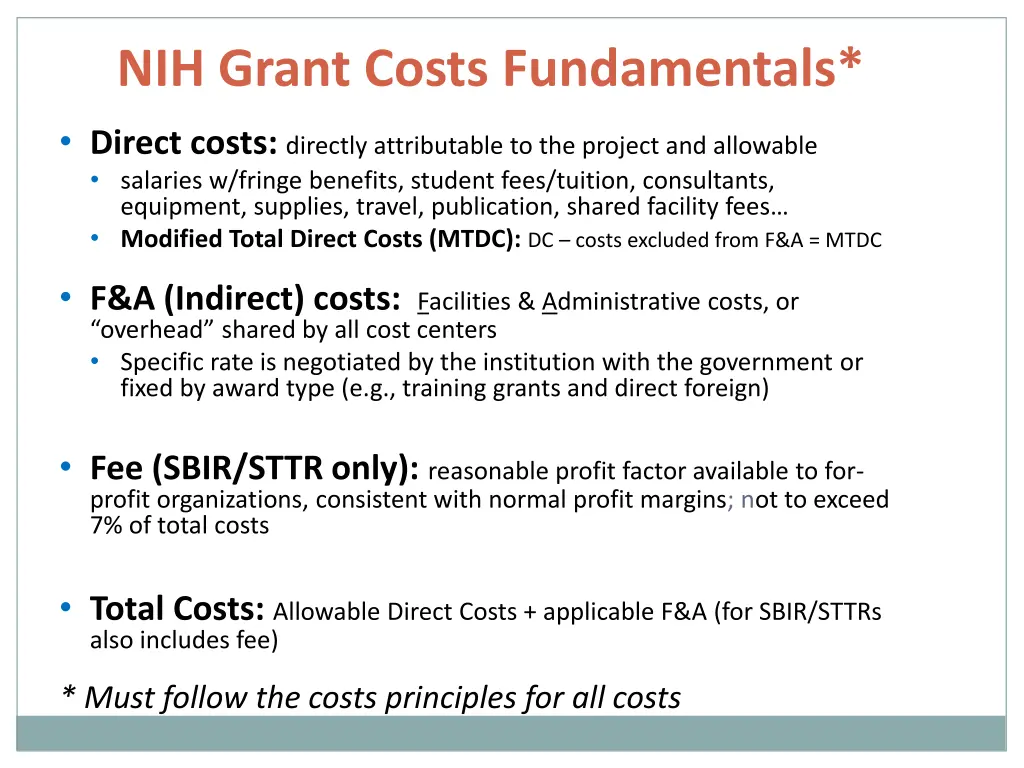 nih grant costs fundamentals
