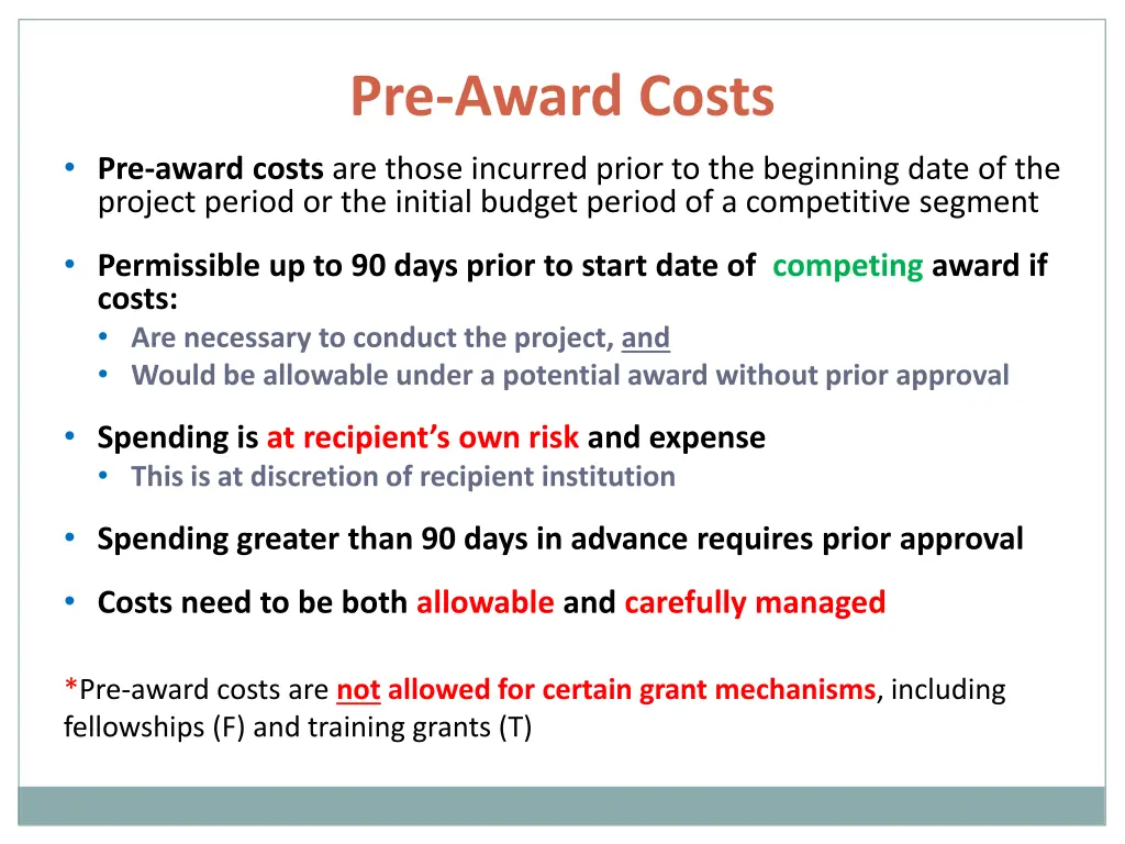pre award costs