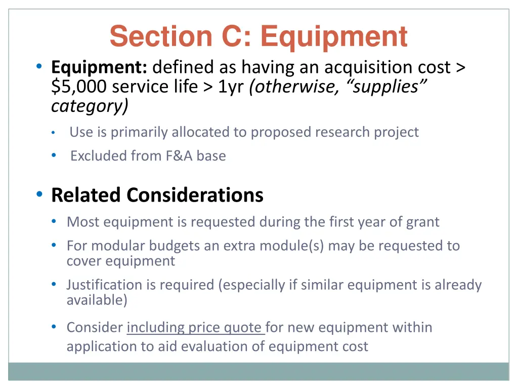section c equipment equipment defined as having