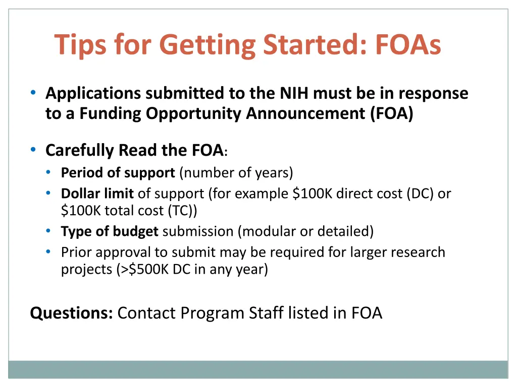 tips for getting started foas