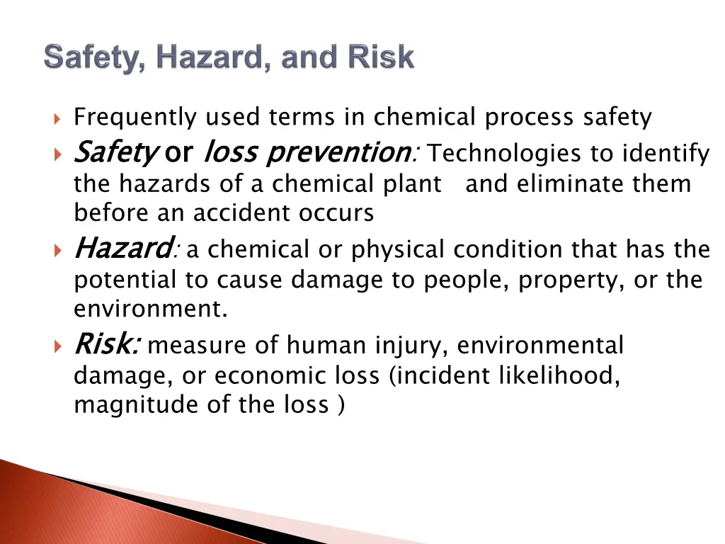frequently used terms in chemical process safety