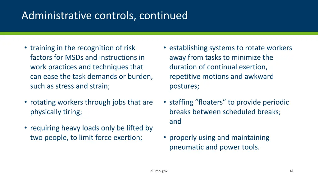 administrative controls continued