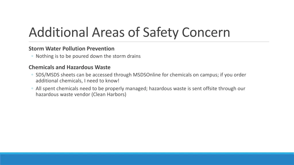 additional areas of safety concern